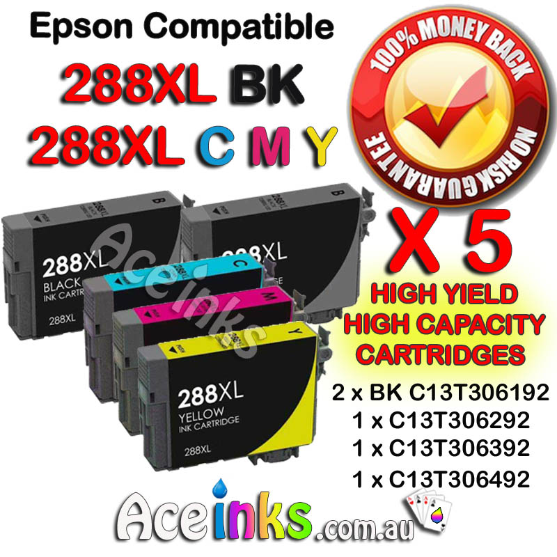 5 Pack Combo Compatible EPSON #288XL BK C/M/Y